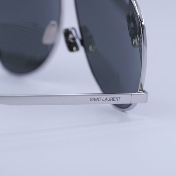 Saint Laurent SL690DUST 002 Sunglasses Silver Aviator Frame, Grey Lenses - Picture 3 of 10